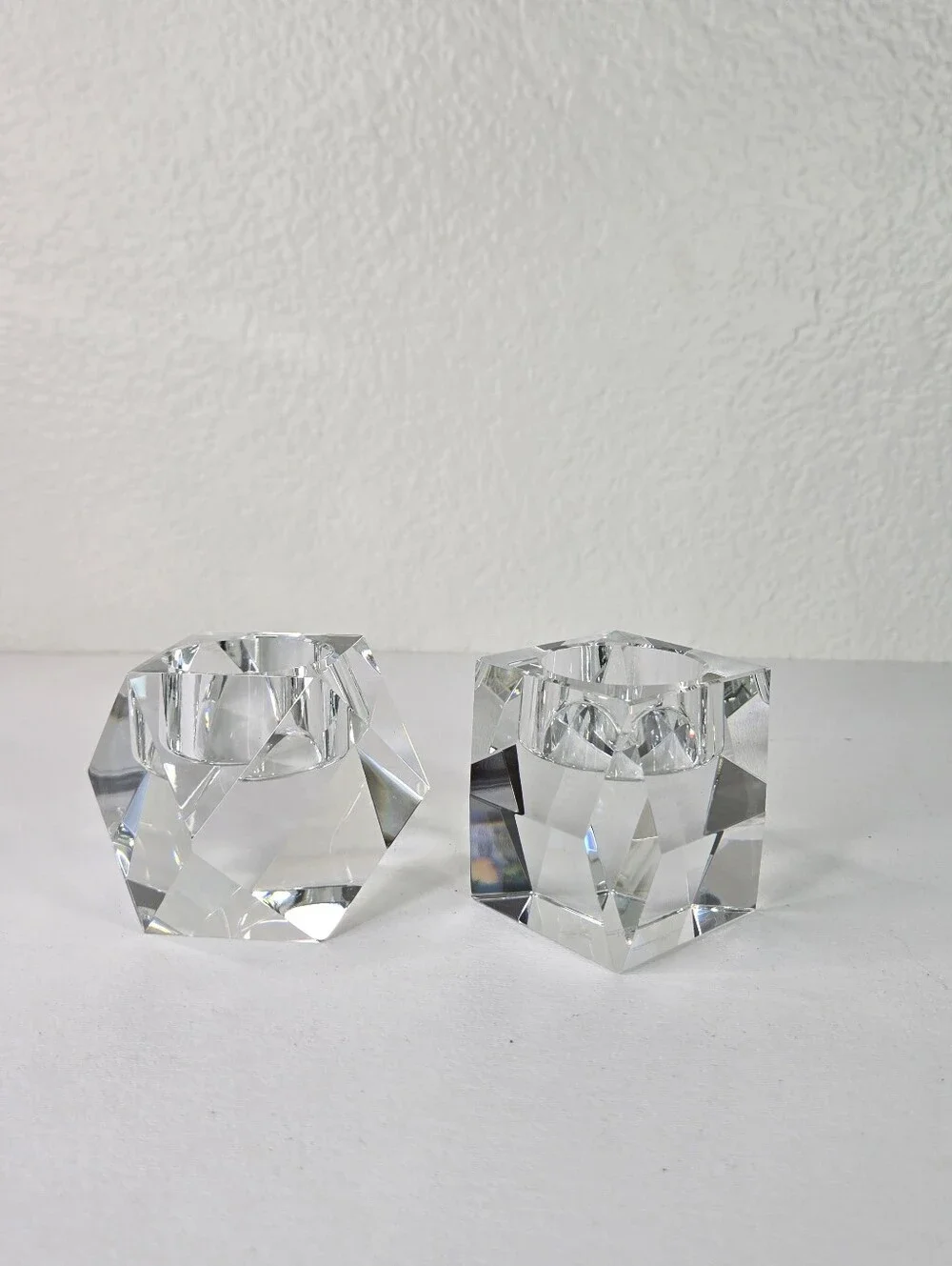 Rosenthal‎ Crystal Candle Holder Pair Regency Geometric Faceted Votive Tea Light